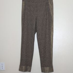 Per Se Plaid Trousers with Gold Accents Wool Blend Size 4 Career Professional